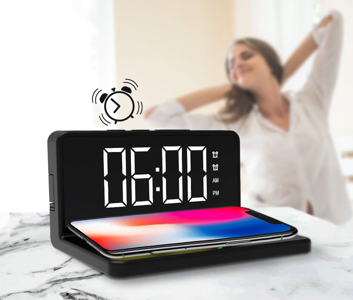 TWC-56BK שעון מעורר דיגיטלי + טעינה אלחוטית