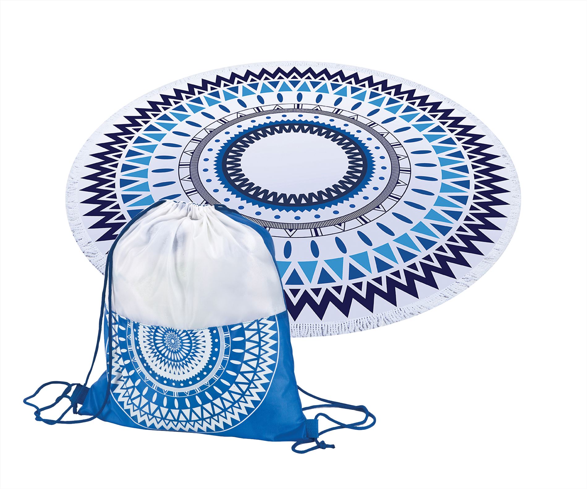 TE-1125 מגבת חוף עגולה בשילוב תיק שרוכים